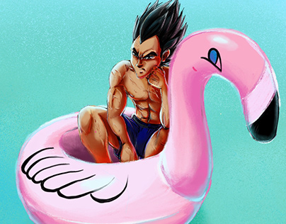 Pink Flamingo & Vegeta | Digital Illustration