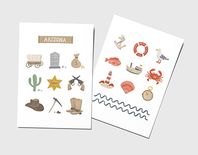 Postcards design. Digital illustrations