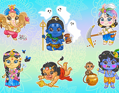 Cute cartoon indian baby gods
