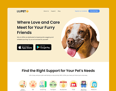 Landing Page for Lilipet (Pet Care App) UI Design