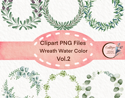 Wreath watercolor PNG for wedding invitation card .