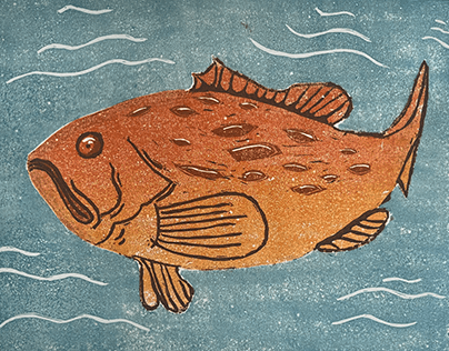 Linoleum Print of Lapu-Lapu Fish