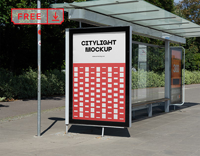 Free Citylight on a Bus Stop Mockup