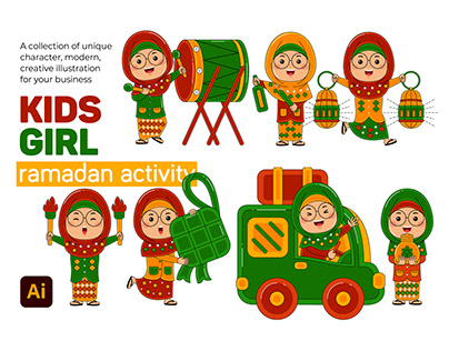 Kids Girl Ramadan Activity Vector Pack
