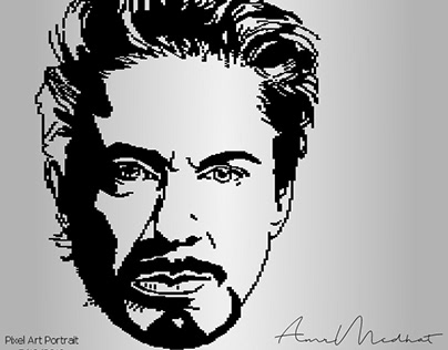 "Robert Downey Jr." as "Tony Stark" Pixel art Portrait.