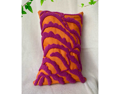 Hand tufted leafy plant pattern pillow cover