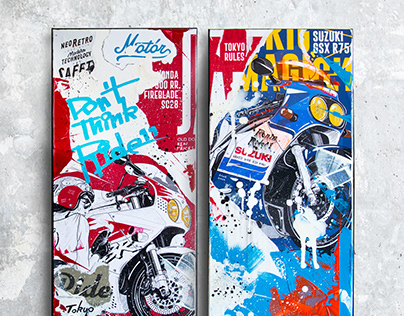 Japanesse Sisters on canvas | Motorcycle Art