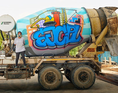 Graffiti on cement mixer truck for SJCPL ,Pune , India