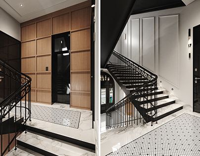 Beautiful entrance group stairs in apartment building