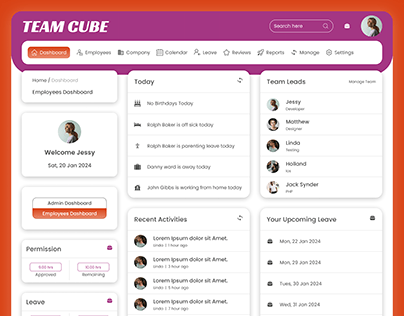 Dashboard design for office team - TEAM CUBE