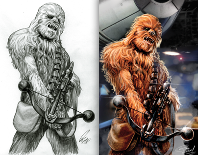 Star Wars sketches and colored pieces