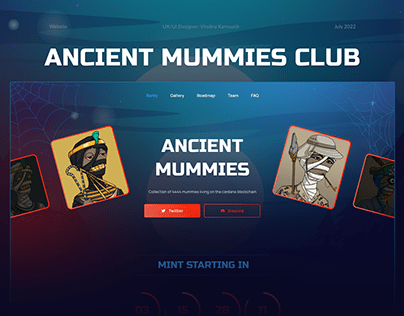 landing page design for Ancient Mummies NFT Club