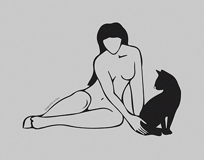 "Woman and cat" illustration