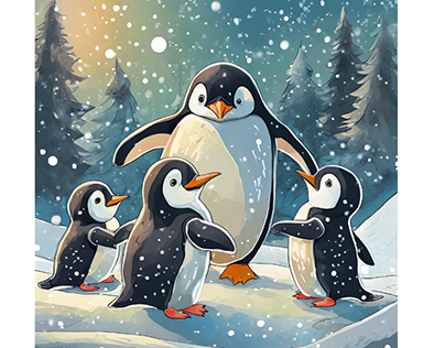 Ilustración Pingüinos en la Nieve