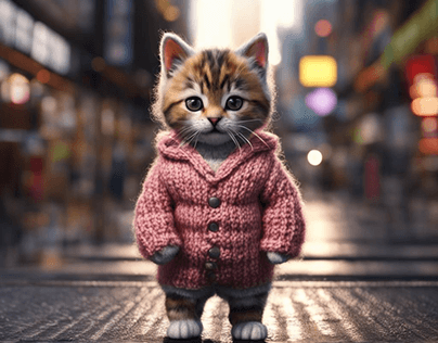 Kitten in a knitted sweater AI art Kandinsky
