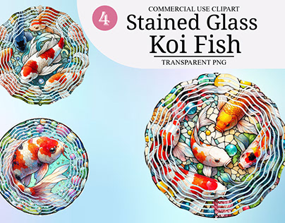 Watercolor Koi Fish Stained Glass Clipart
