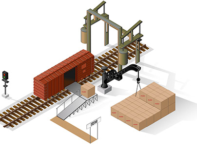 Isometric Illustration - Railyard Loading Dock
