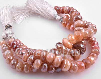 Peach Moonstone Coated Silverite Gemstone Beads