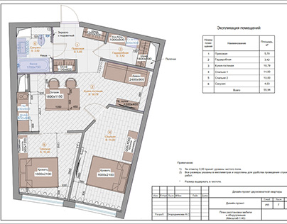 Рабочие чертежи для дизайн-проекта квартиры 55,94м2