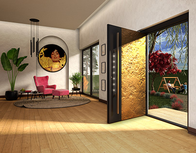 Visualization 3D interior home gold viva magenta