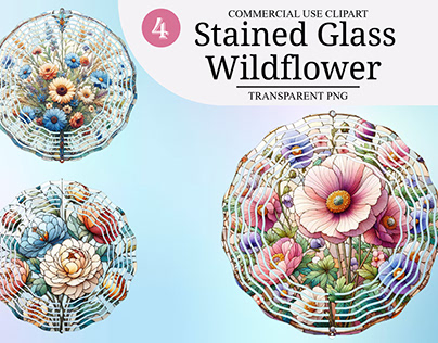 Watercolor Wildflower Stained Glass Clipart