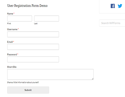 User Registration Form Demo