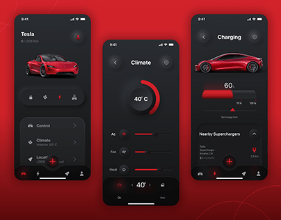 Tesla Electric Vehicle Smart App (Neumorphism Style)
