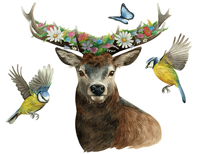 Watercolor animals illustration