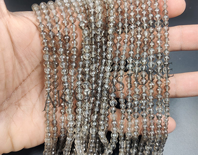 Natural Black Smoky Quartz Faceted Round Gemstone Beads