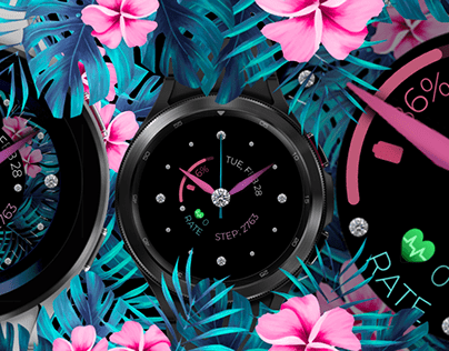 Watchface Flowers Green and Pink