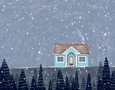 lonely house surrounded by stars