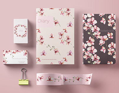 Delicate watercolor set of pink orchids