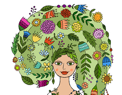 Floral woman portrait. Spring is coming. Vector art
