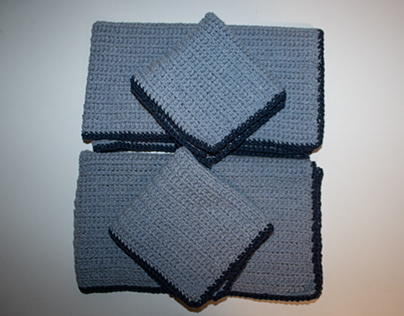 "May gray, June gloom" crocheted kitchen towel set