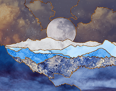 Moonlit Mountains - Collage Landscape