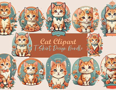 Cat Clipart T-Shirt Design Bundle
