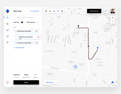 Web App UIUX for a GPS Application - Route Planner