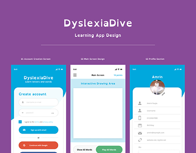 DyslexiaDive Learning App Design