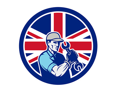 British Auto Mechanic Union Jack Flag Icon