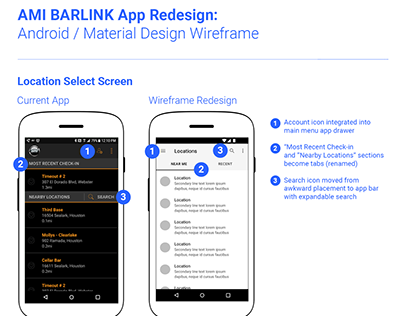 AMI BARLINK App Redesign: Android / Material Design