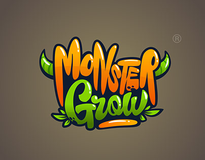 MonsterGrow cartoon logo design (lettering)