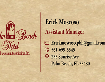 Palm Beach hotel business card