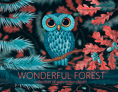 Wonderful forest Collection of watercolor clipart