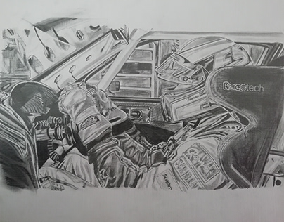 drawing profile of a racing driver waiting to race