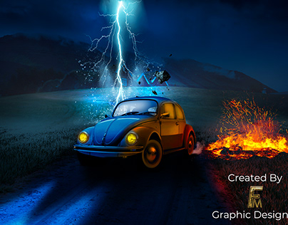 Photo Manipulation Car Escapes from Lightening