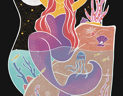 Mermaid illustration. For tees, prints and merch.