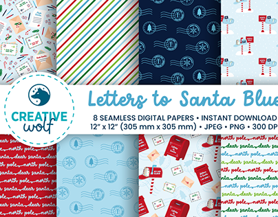 Letters to Santa Blue Seamless Patterns