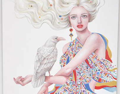 White Raven - Acrylic Painting on wood