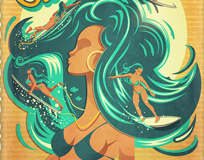 Surfing poster with vintage touch