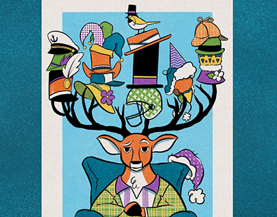 Refined Deer Wearing Many Hats, a Kidlit Illustration